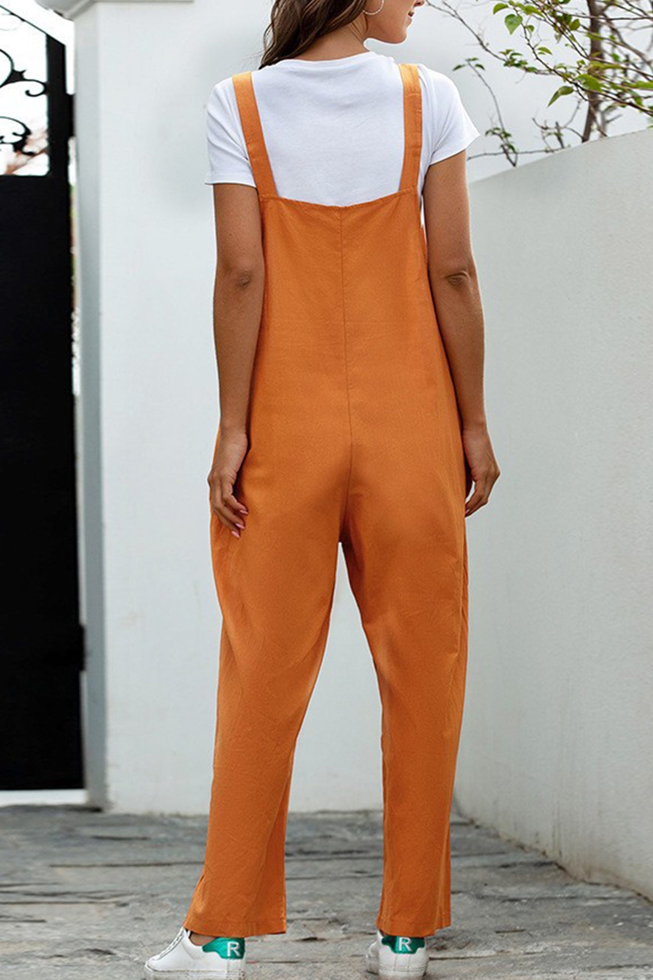 Solid Color Sleeveless Long Pants Jumpsuits