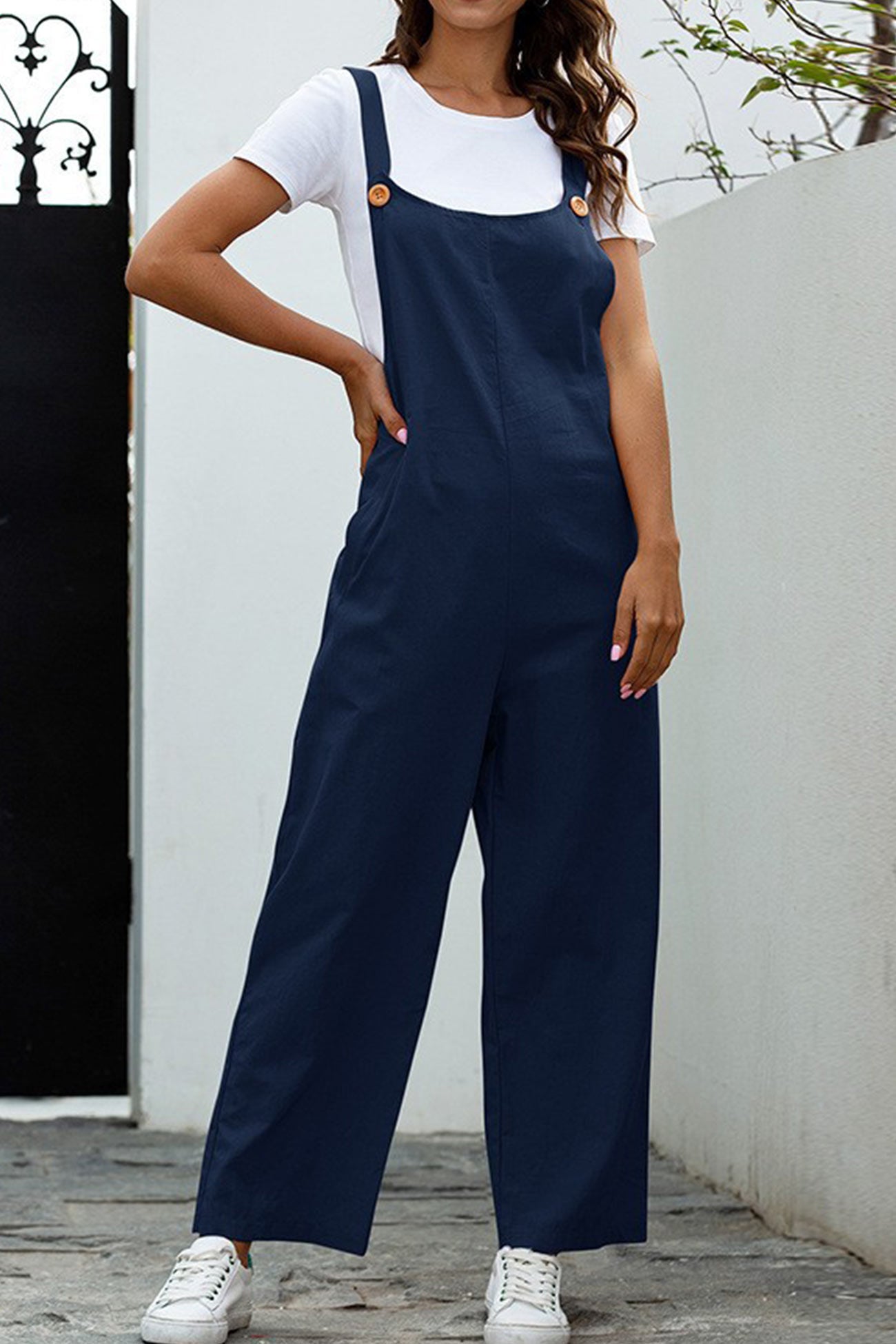 Solid Color Sleeveless Long Pants Jumpsuits