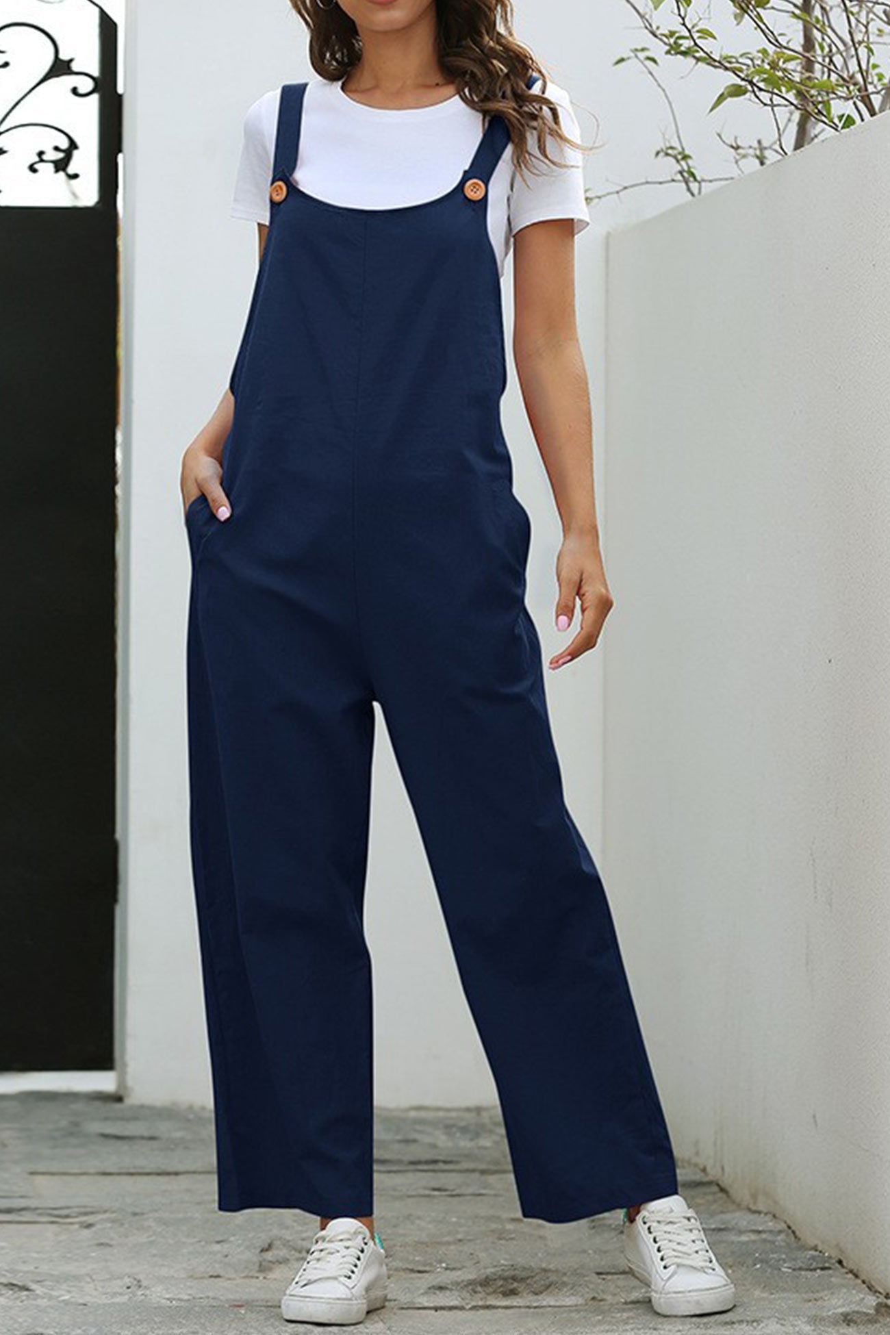 Solid Color Sleeveless Long Pants Jumpsuits