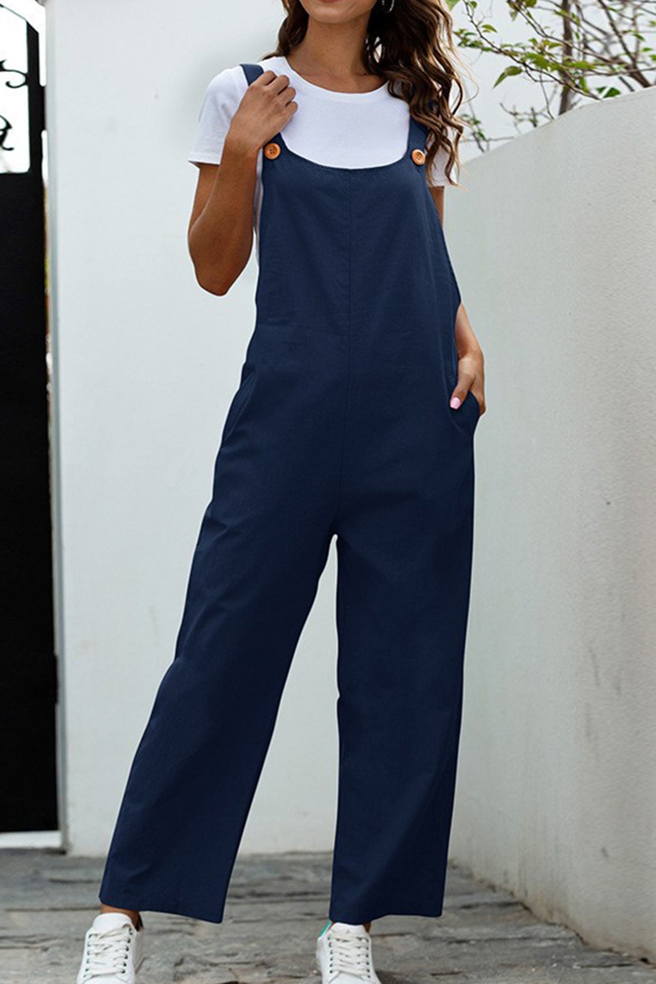 Solid Color Sleeveless Long Pants Jumpsuits