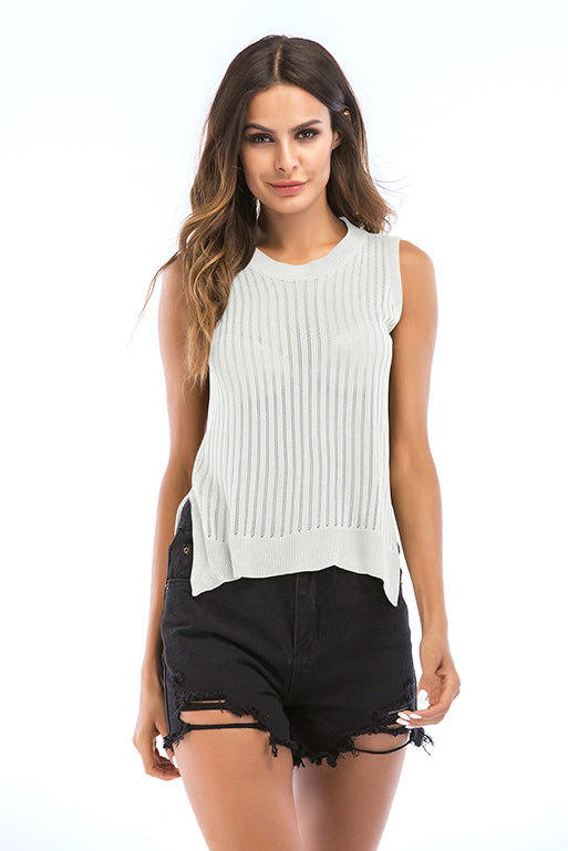 Solid Cut Out Slit Knit Tank Top - Mislish