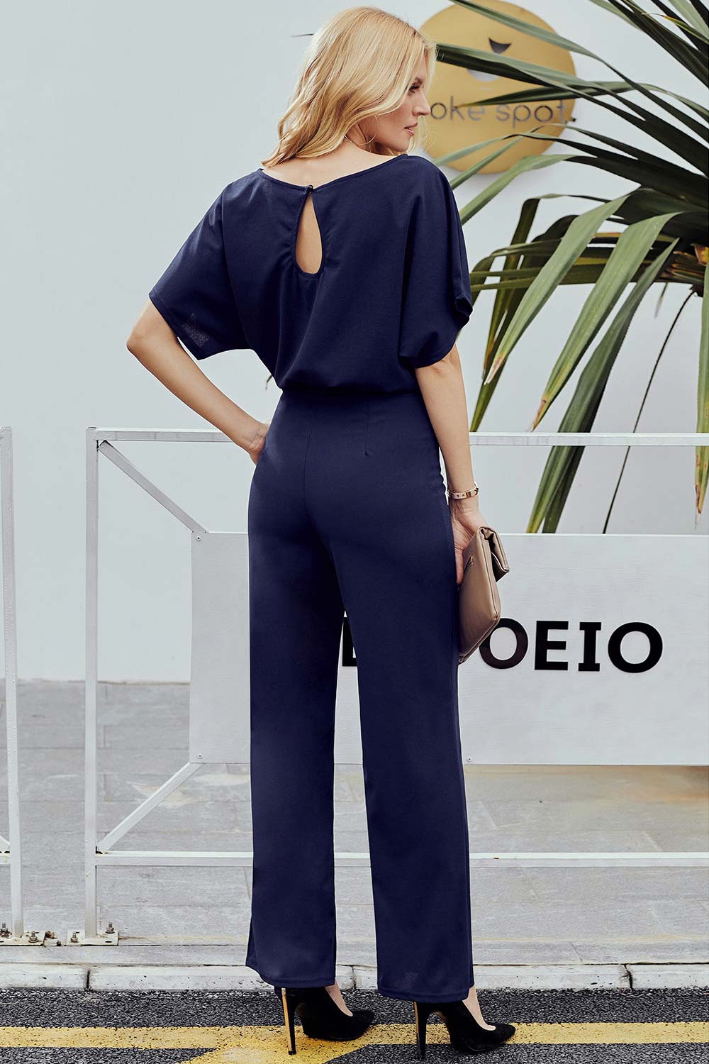 Solid Empire Cutout Lace Up Jumpsuit