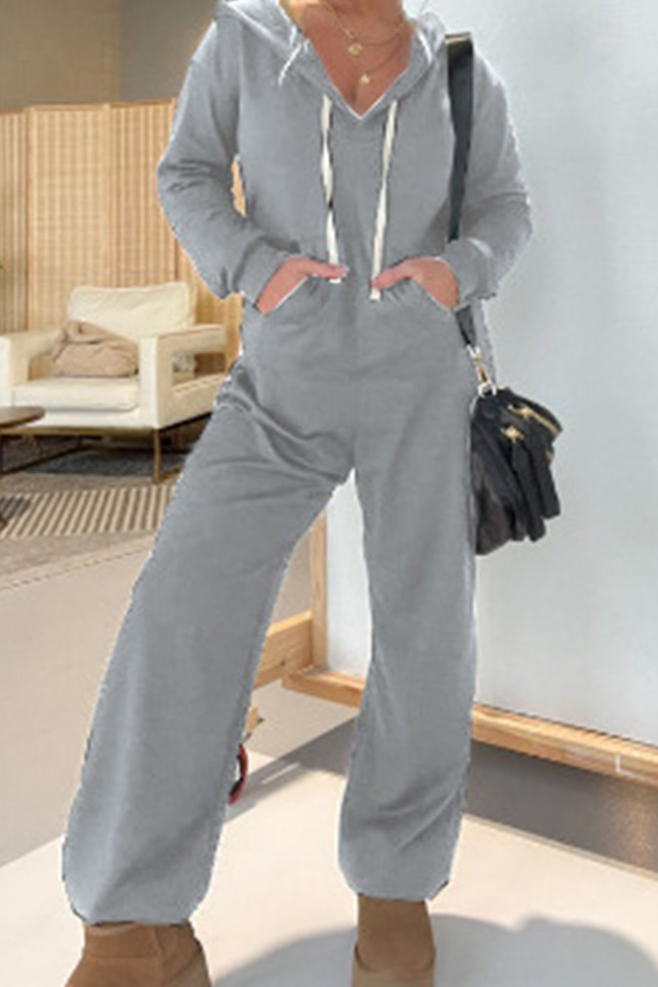 Solid Hooded Jumpsuits