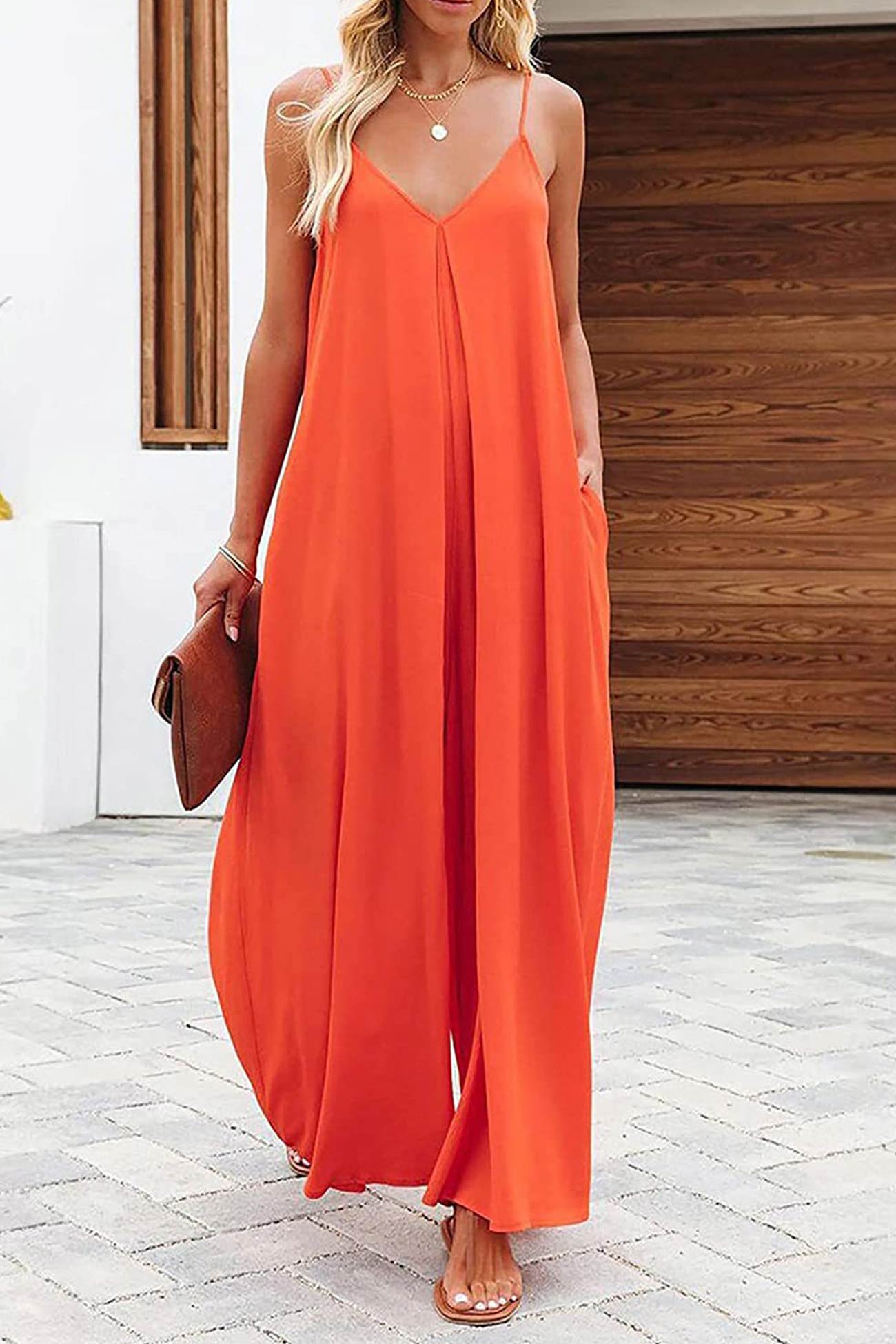 Solid Pocketed Wide Leg Cami Jumpsuits