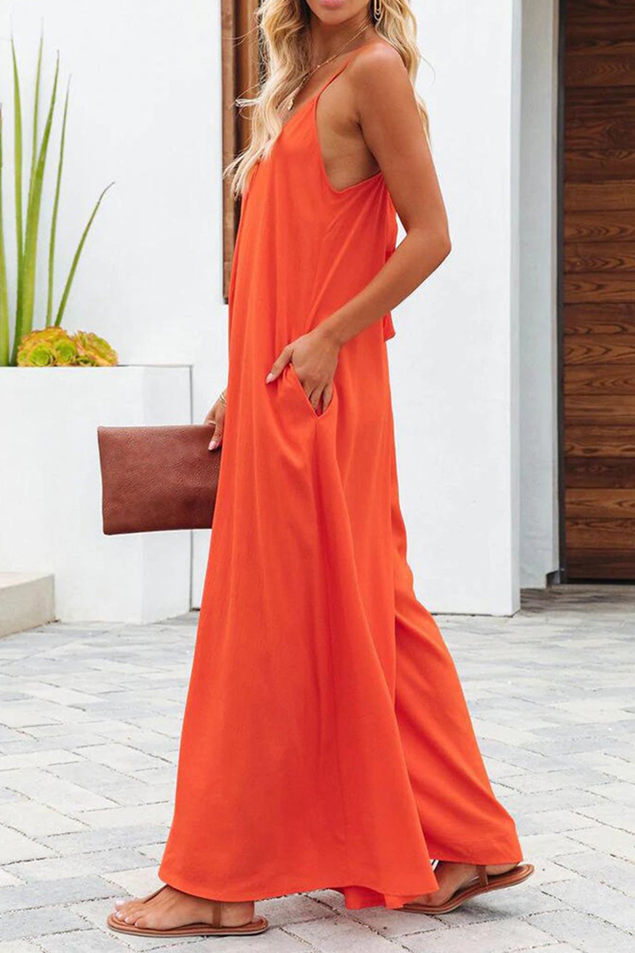 Solid Pocketed Wide Leg Cami Jumpsuits