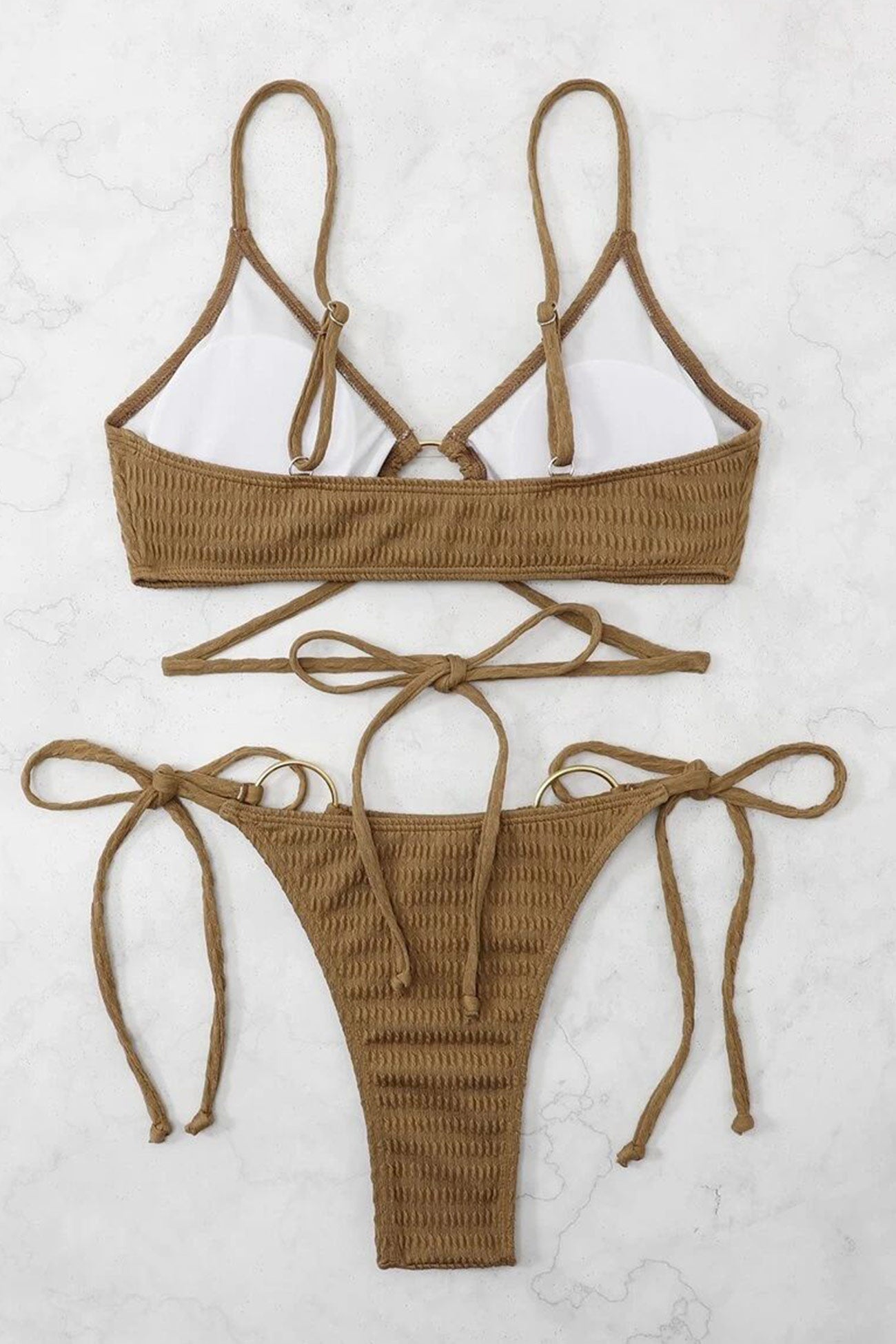 Solid Tie-up Metal Buckle Bikini Suits