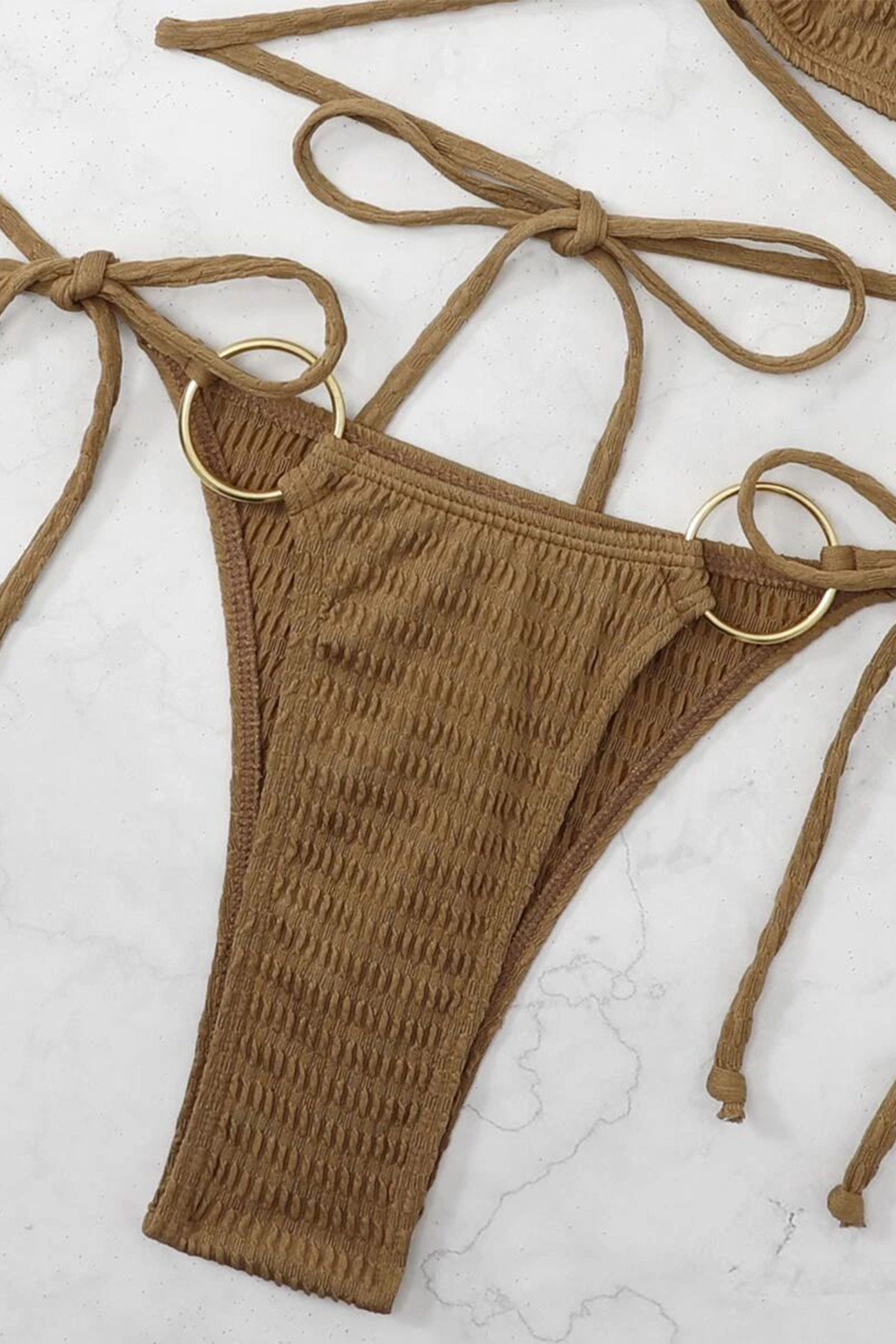 Solid Tie-up Metal Buckle Bikini Suits