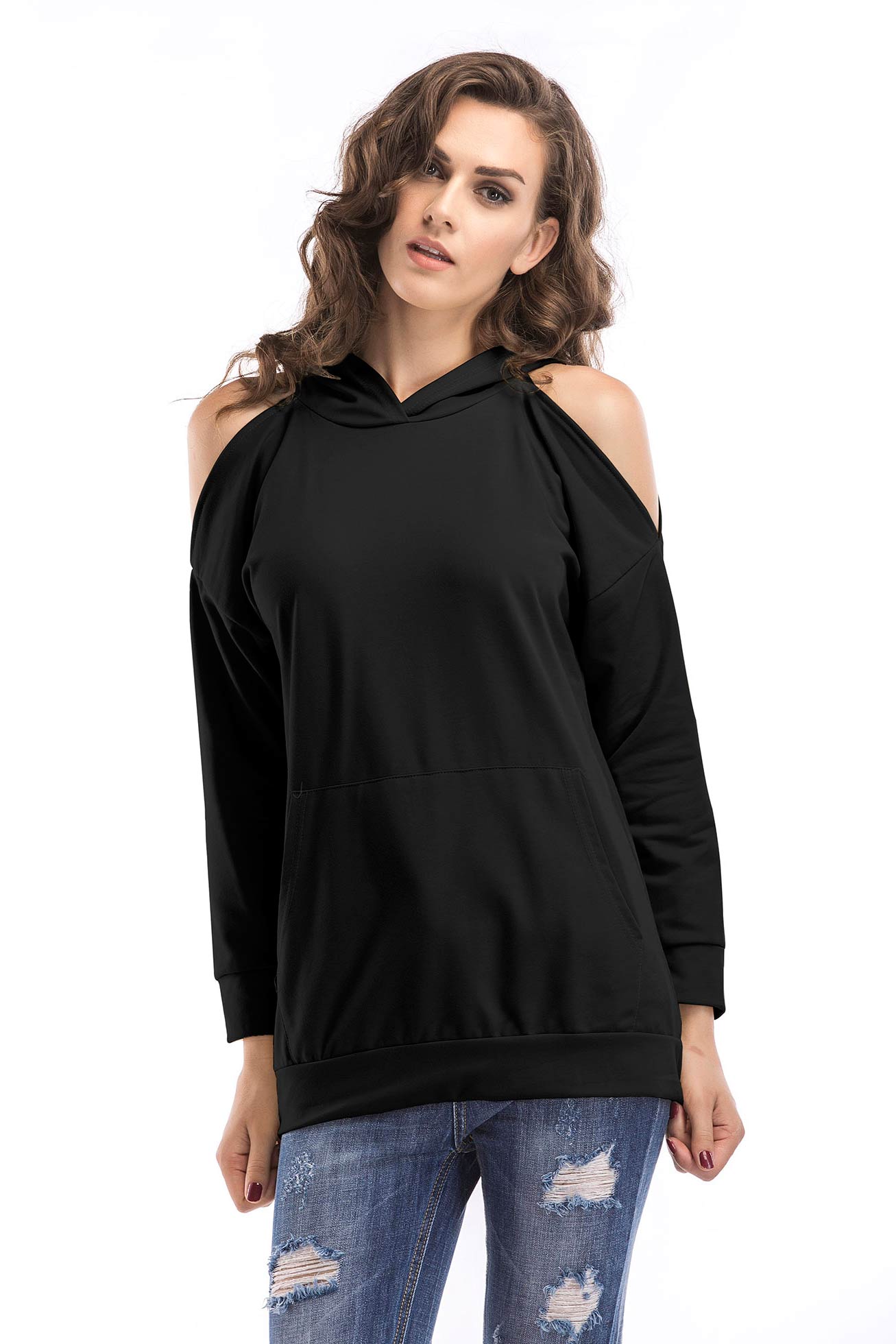 Solid Off-the-shoulder Pullover Sweatshirt