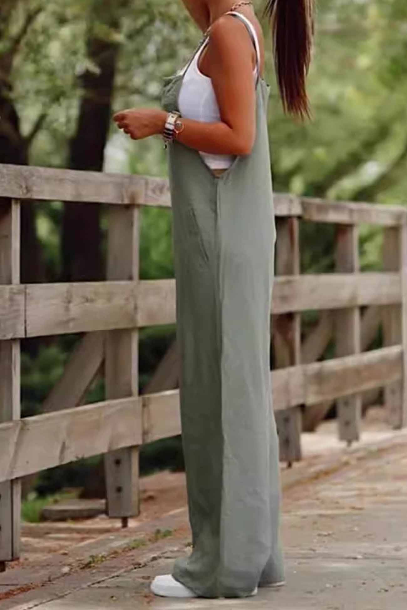 Solid Color Wide Leg Cami Jumpsuits