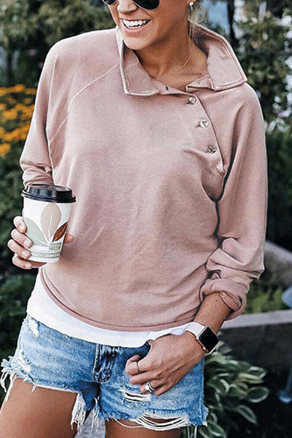 Casual Buttoned Turtleneck Sweatshirt - Mislish