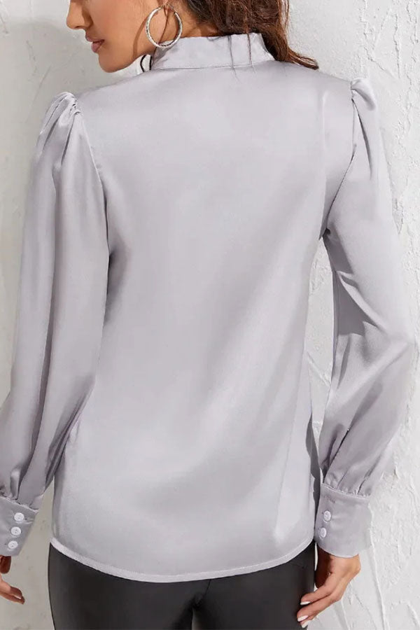 Gray String Tie Blouse