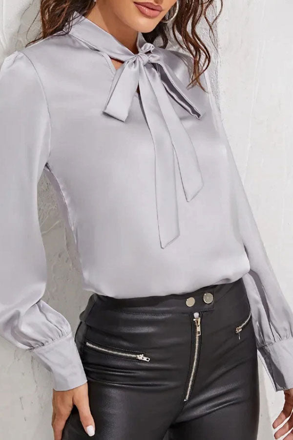 Gray String Tie Blouse - Mislish