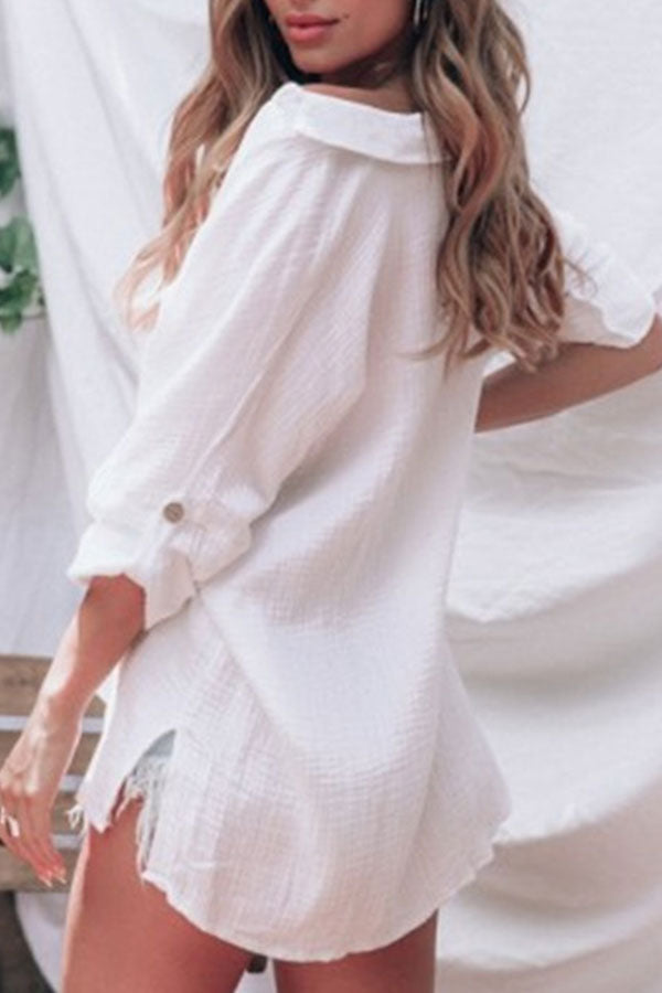 White V-neck Buttons Blouse