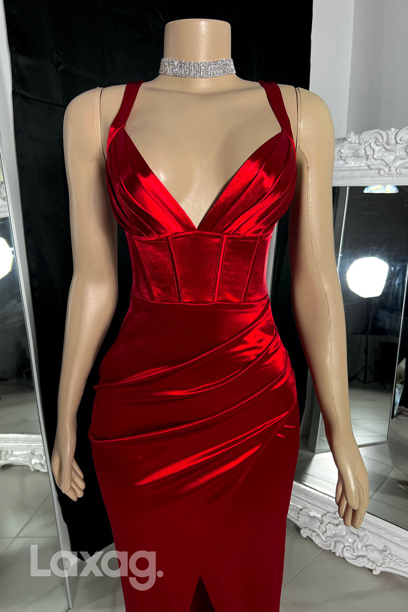 22556 - Spaghetti Straps Sleek Satin Prom Dresses for Black Girl Slay with Slit - Fashionpara