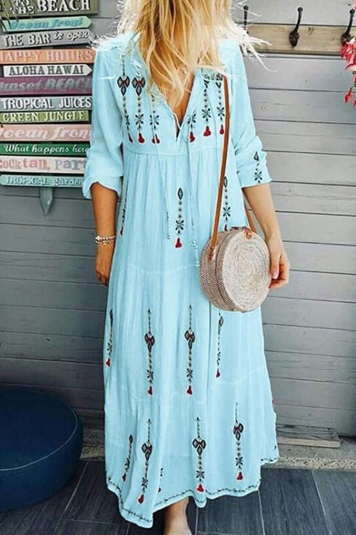 Spring Summer  Casual Women Print Long Dress