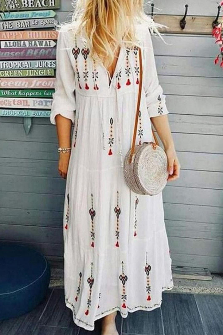 Spring Summer  Casual Women Print Long Dress