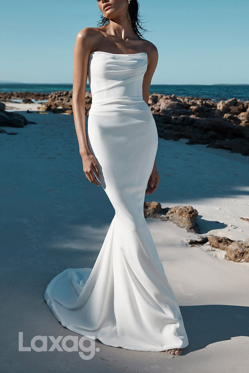 22862 - Strapless Draped Sleek Satin Elegant Mermaid Wedding Dress - Fashionpara