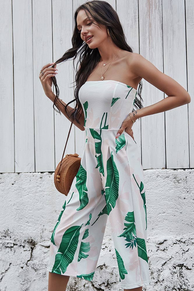 Simple Strapless Printed Jumpsuit