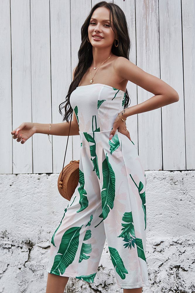 Simple Strapless Printed Jumpsuit