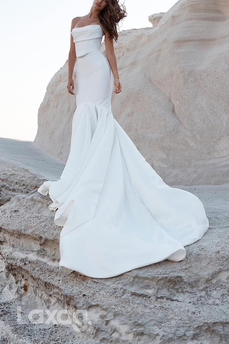 22991 - Strapless Sleek Satin Mermaid Wedding Dress with Train - Fashionpara