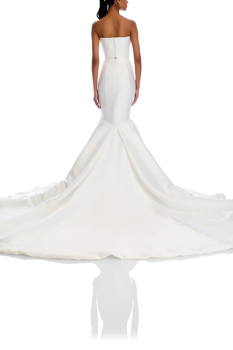 22991 - Strapless Sleek Satin Mermaid Wedding Dress with Train - Fashionpara