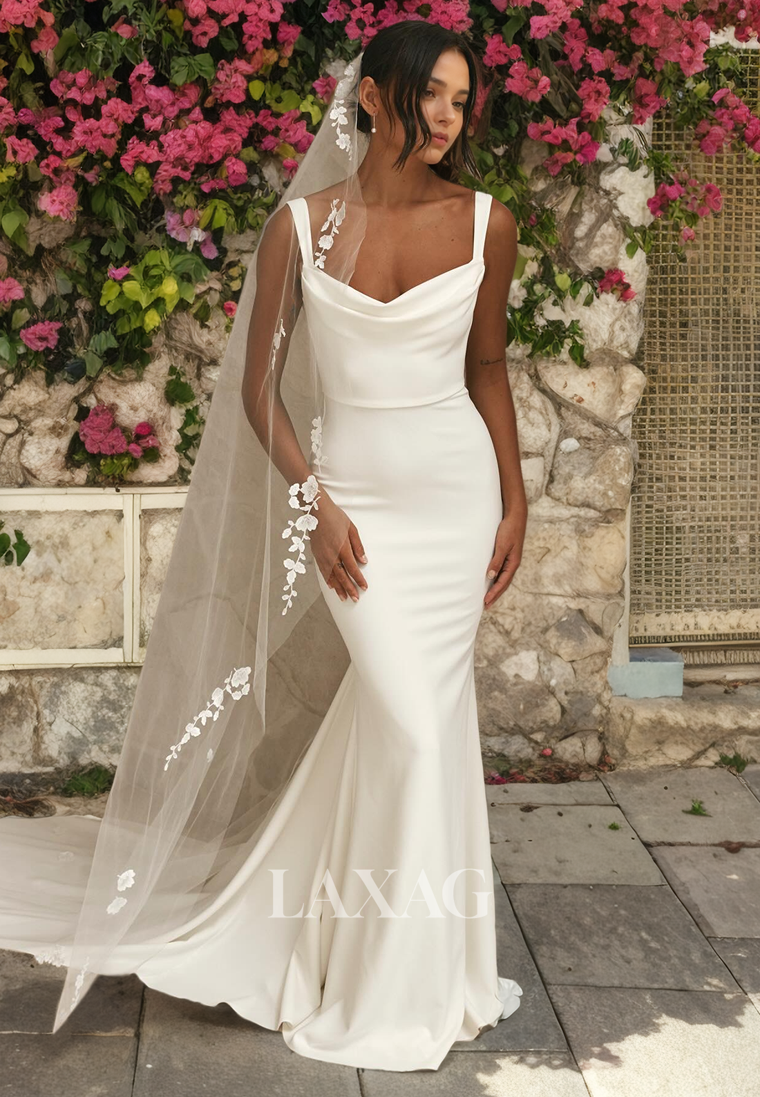 Straps Backless Sleek Satin Mermaid Elegant Wedding Dress with Train - Fashionpara