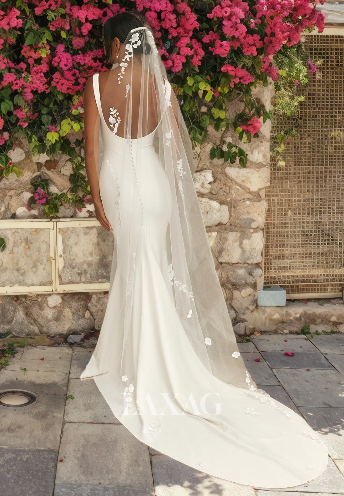 Straps Backless Sleek Satin Mermaid Elegant Wedding Dress with Train - Fashionpara