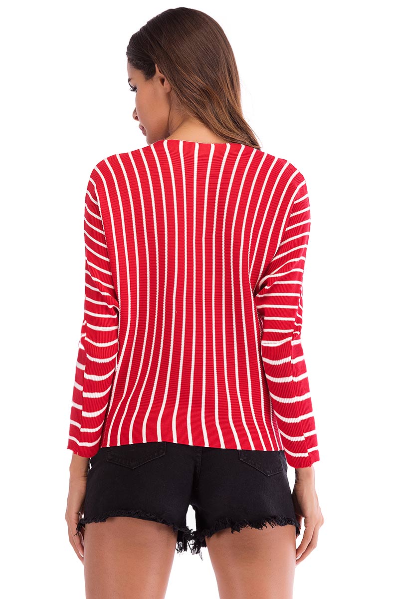 Striped Long Sleeve Baggy Knit Blouse