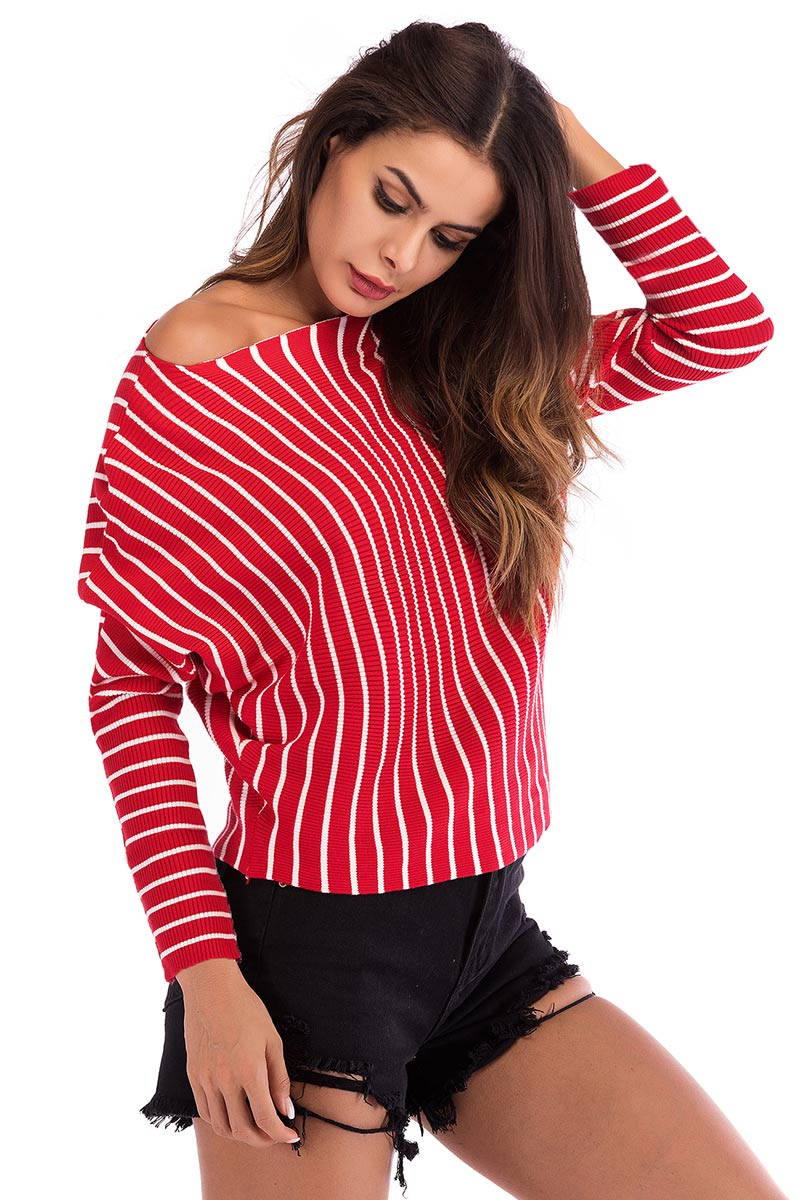 Striped Long Sleeve Baggy Knit Blouse