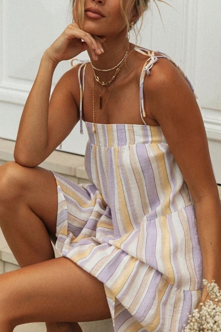 Striped Layered Tie Shoulder Cami Dress