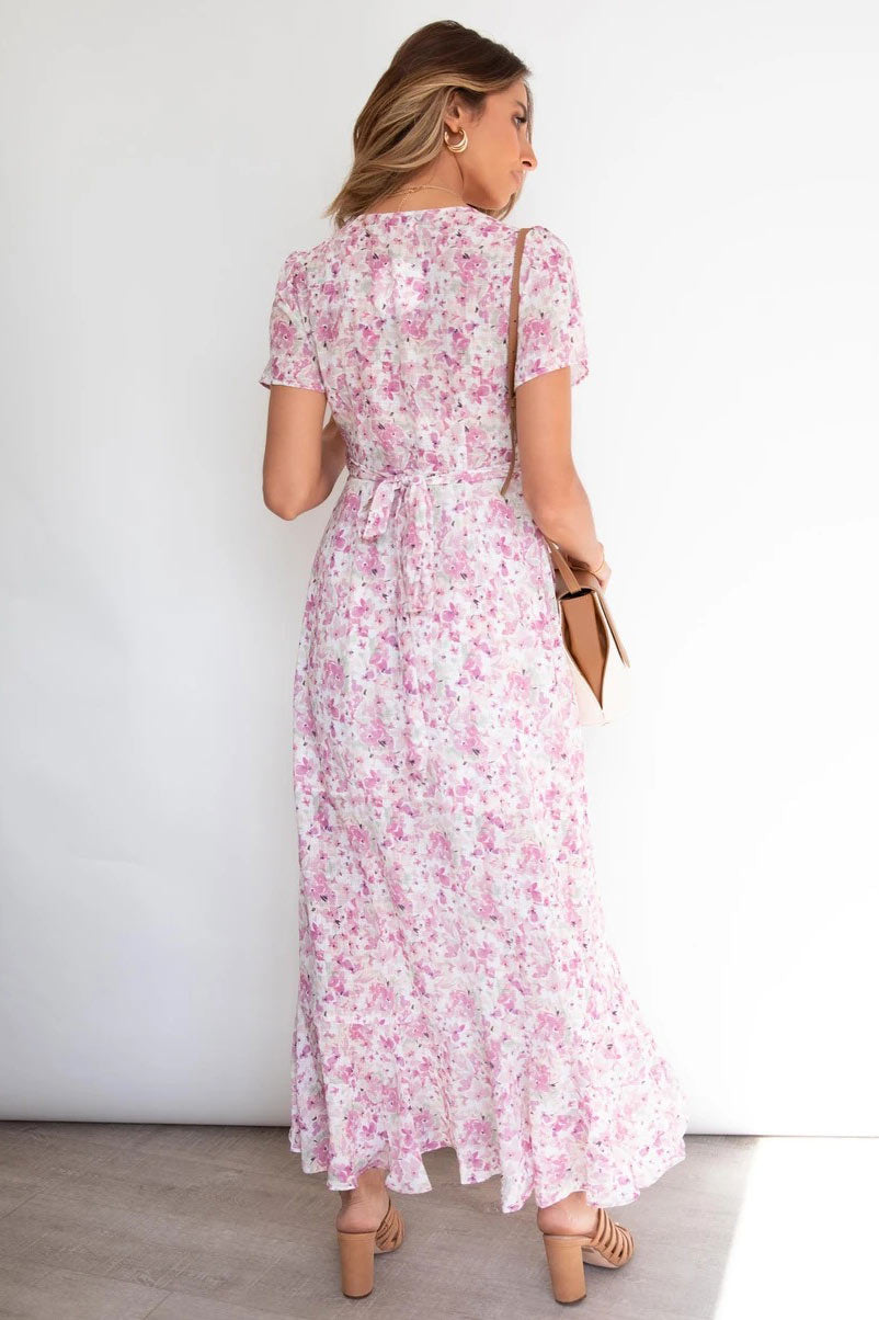 Summer Print Short Sleeves Maxi Dress