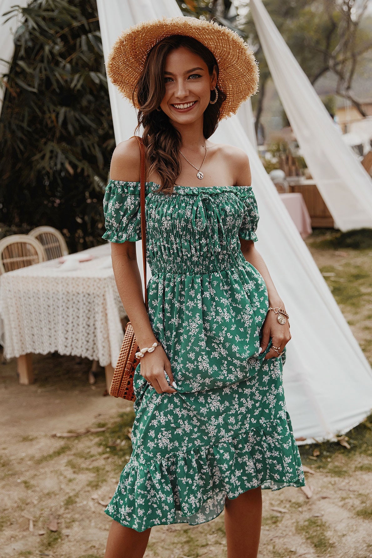 Summer Bohemian Print Off-the-Shoulder Dress