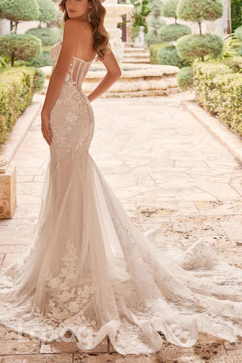 22606 - Sweetheart Appliques illusion Mermaid Wedding Dress with Train - Fashionpara