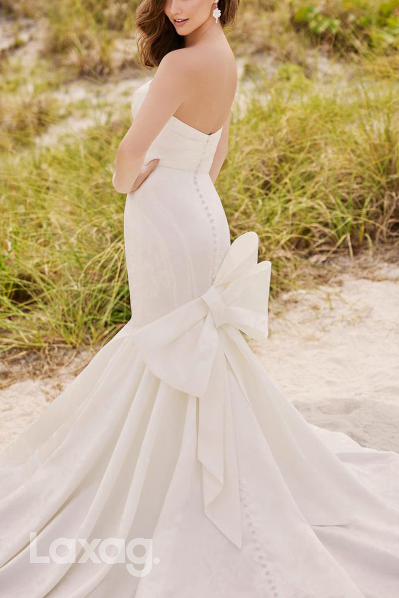 22597 - Sweetheart Sleek Satin Mermaid Wedding Dress with Train - Fashionpara