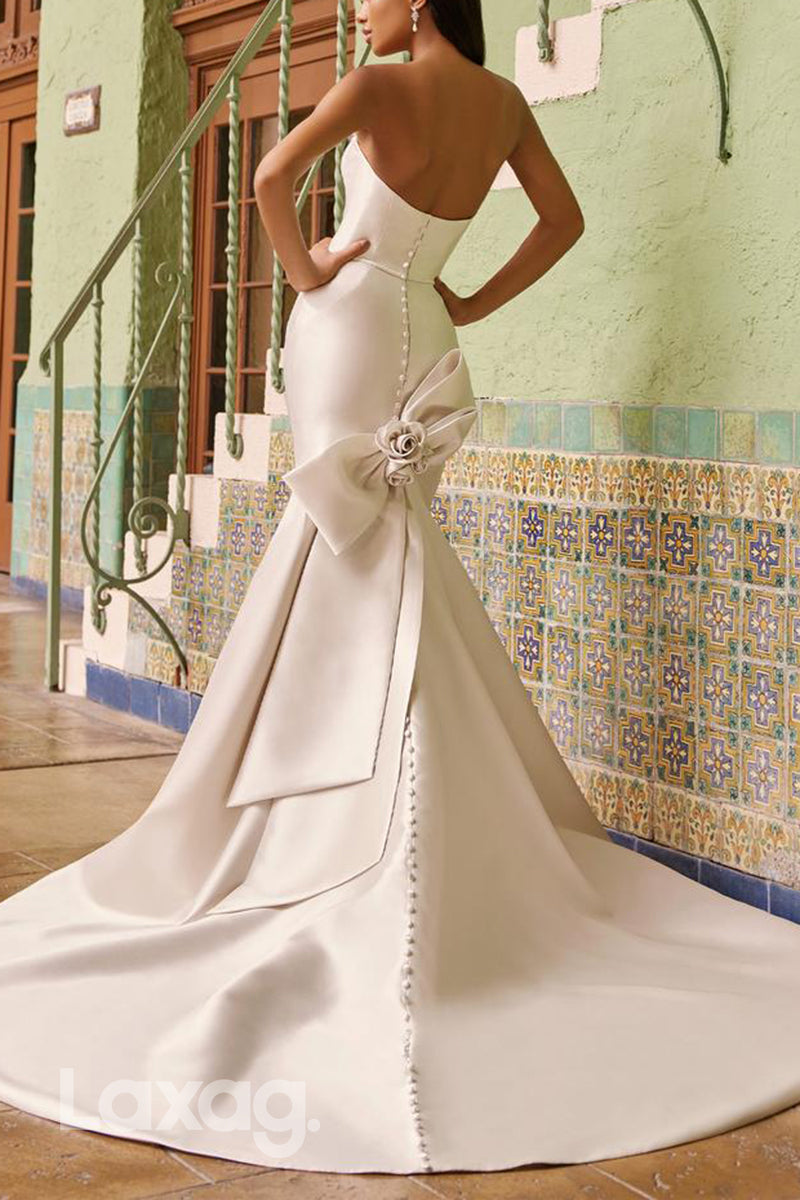 22592 - Sweetheart Sleek Satin Mermaid Wedding Dress with Train - Fashionpara