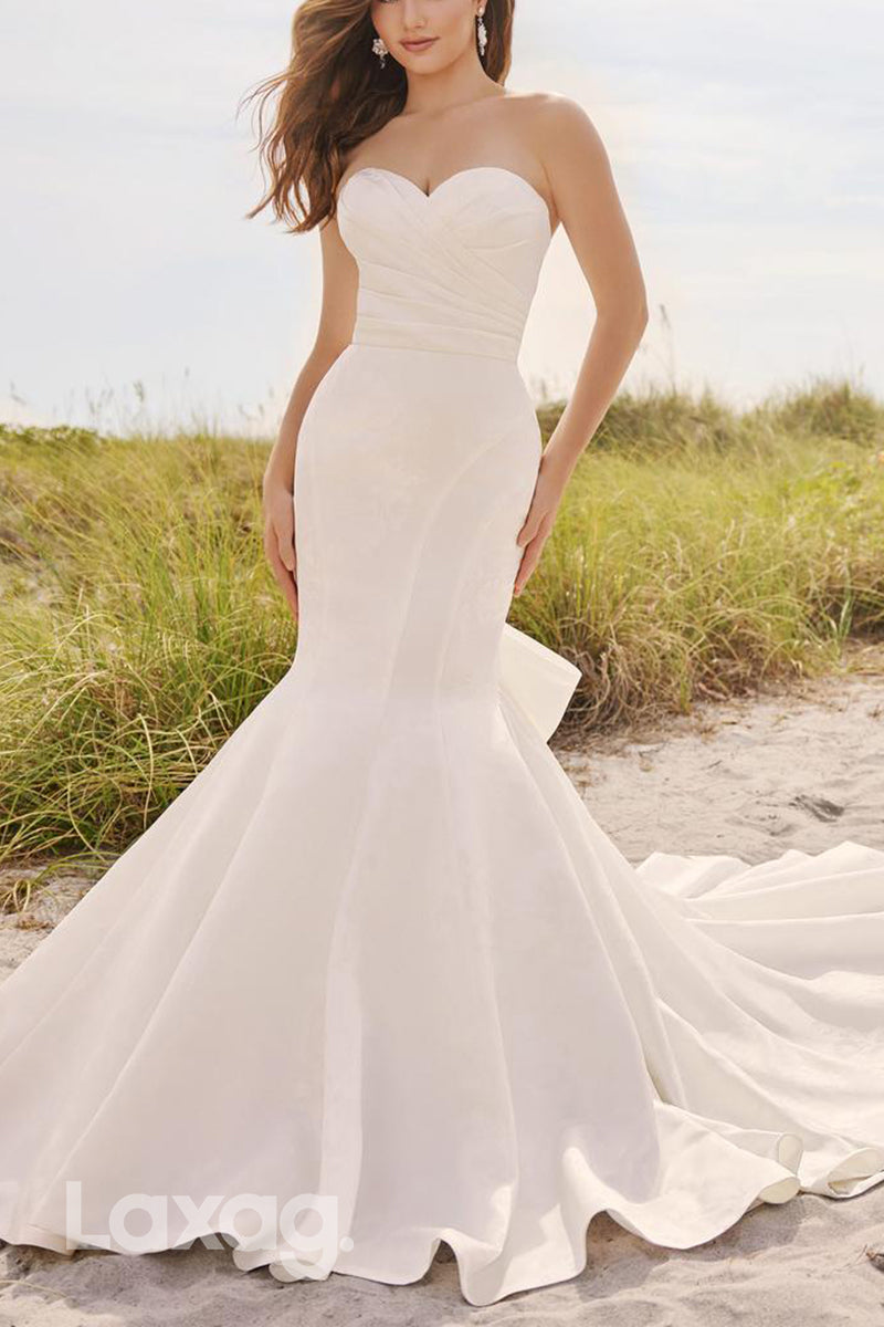 22597 - Sweetheart Sleek Satin Mermaid Wedding Dress with Train - Fashionpara