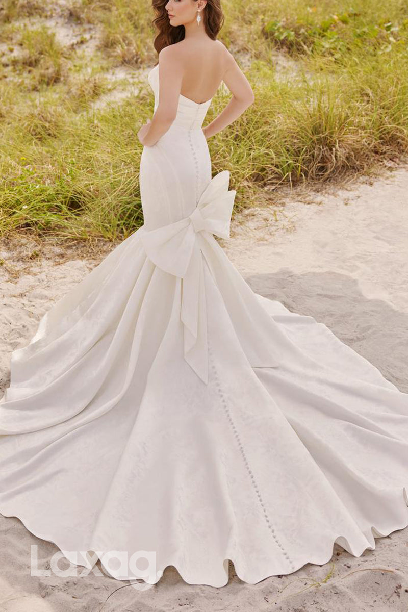 22597 - Sweetheart Sleek Satin Mermaid Wedding Dress with Train - Fashionpara