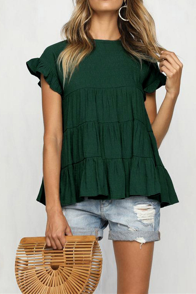 Trendy Scoop Loose Flounce Blouse - Mislish