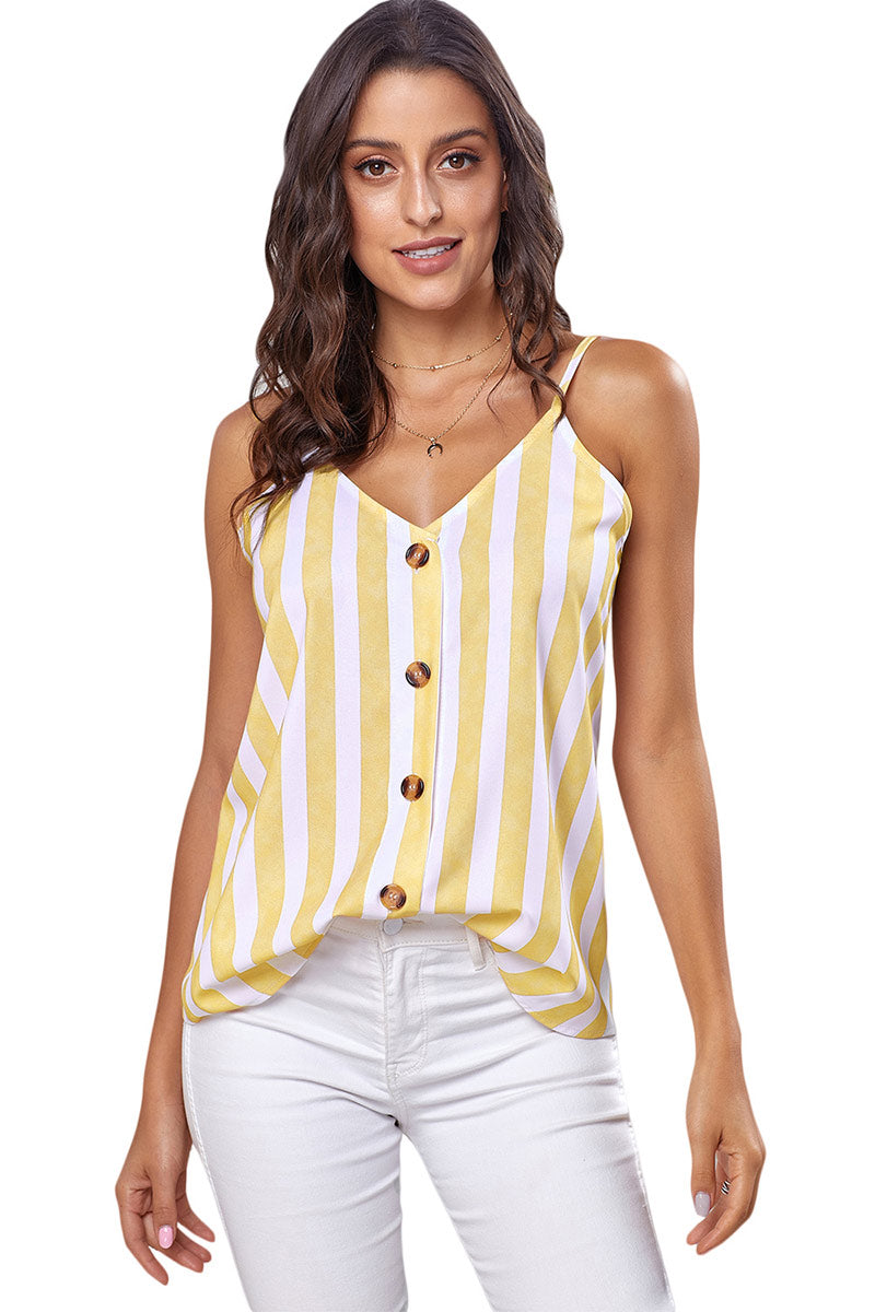 Two Tone Button Front Sleeveless Striped Top - Mislish