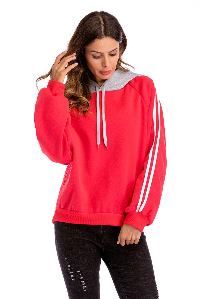 Two Tone Varsity Striped Drawstring Sweatshirt - Mislish