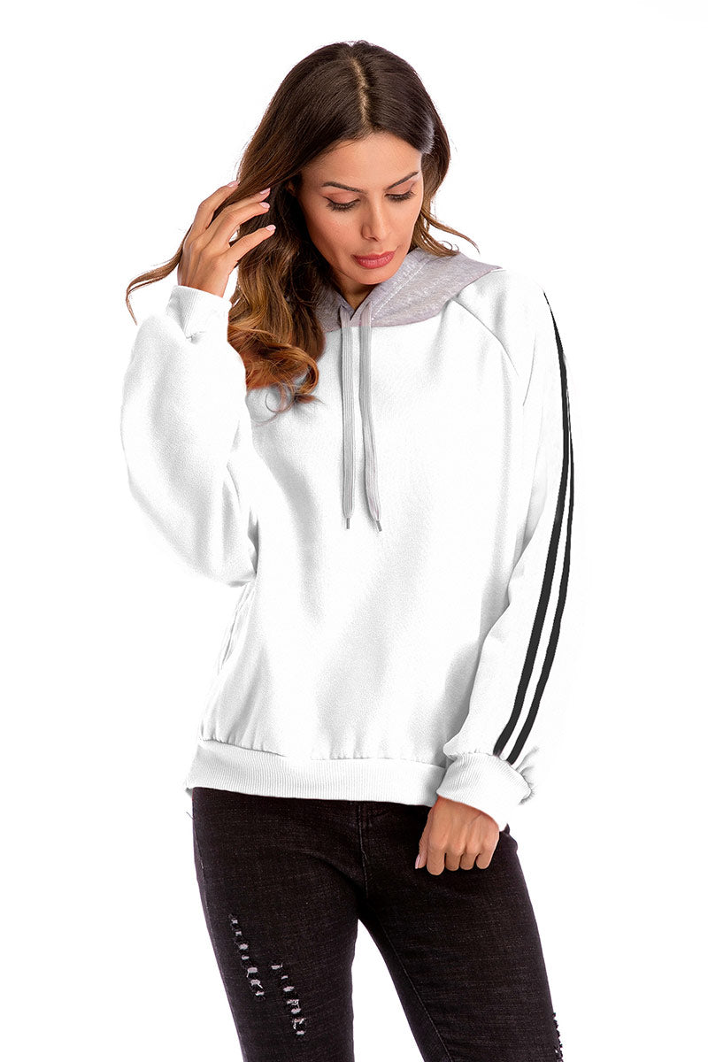 Two Tone Varsity Striped Drawstring Sweatshirt - Mislish