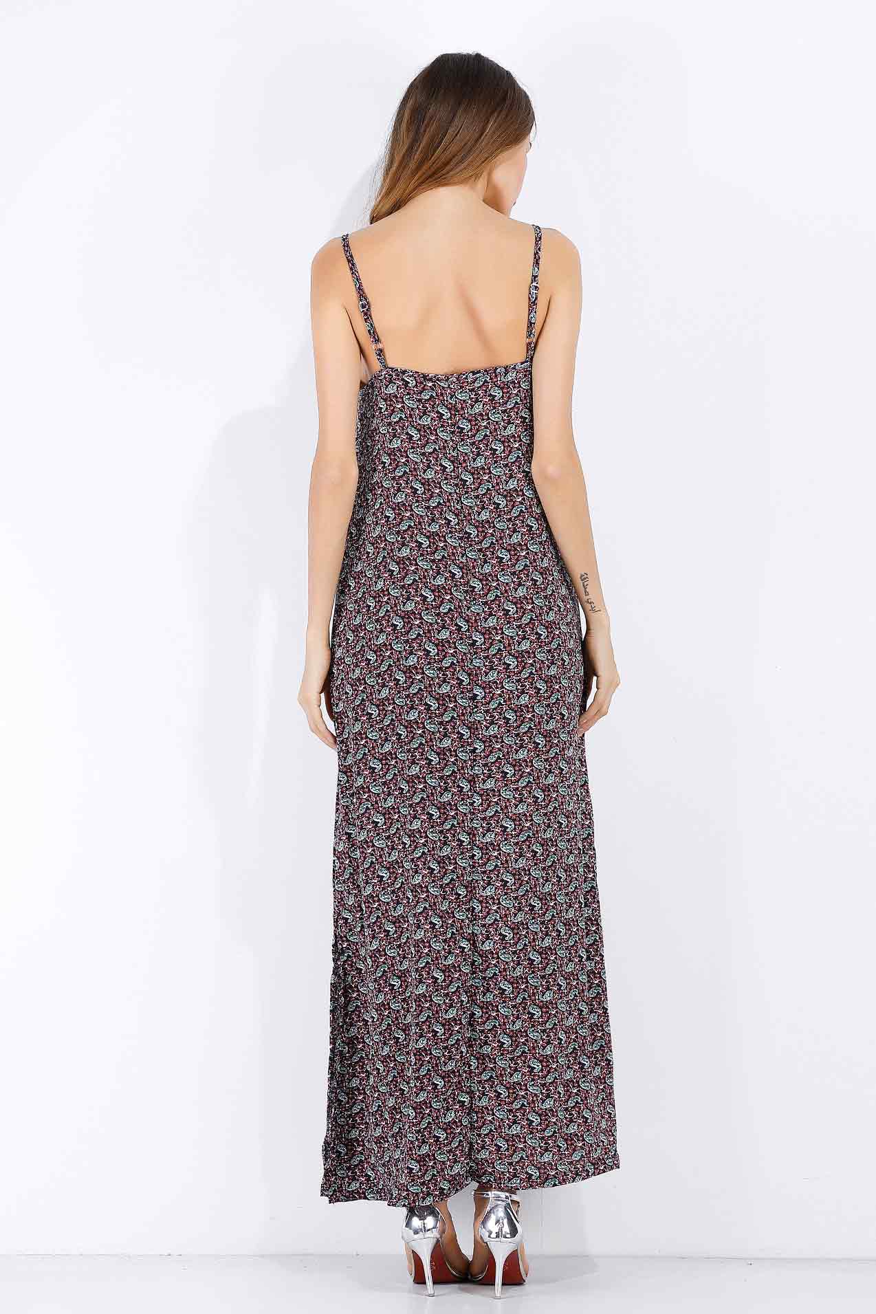 Floral V Neck Backless Slit Maxi Chiffon Dress