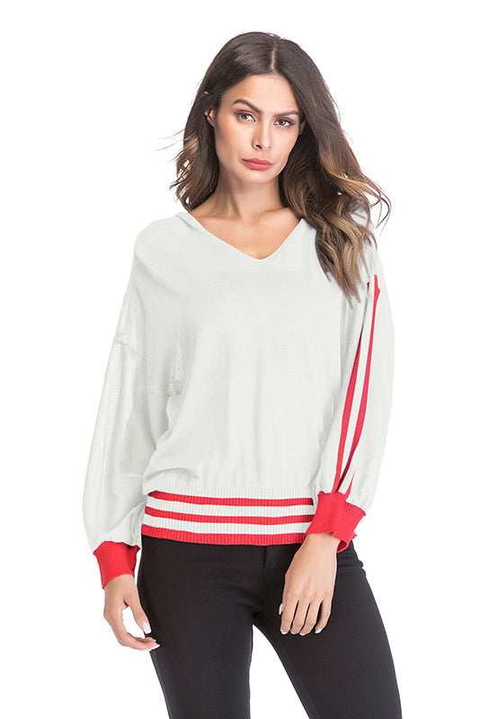 V Neck See Through Striped Blouse - Mislish