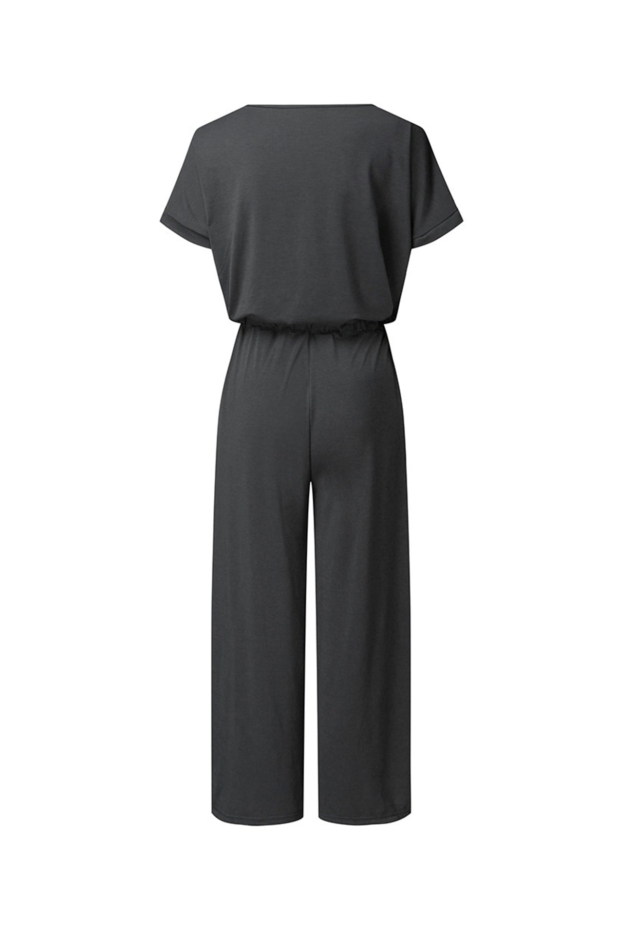 V Neck Short Sleeve Elastic Waist Jumpsuits