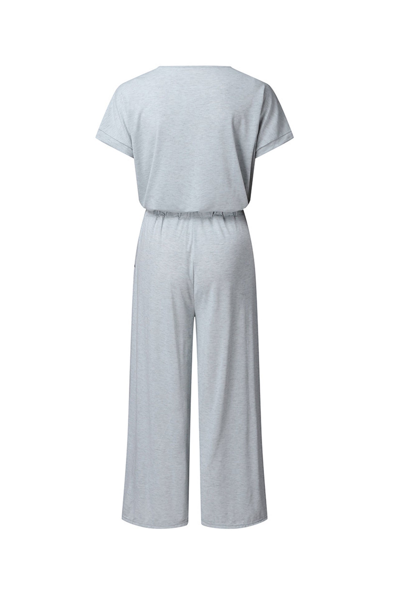 V Neck Short Sleeve Elastic Waist Jumpsuits