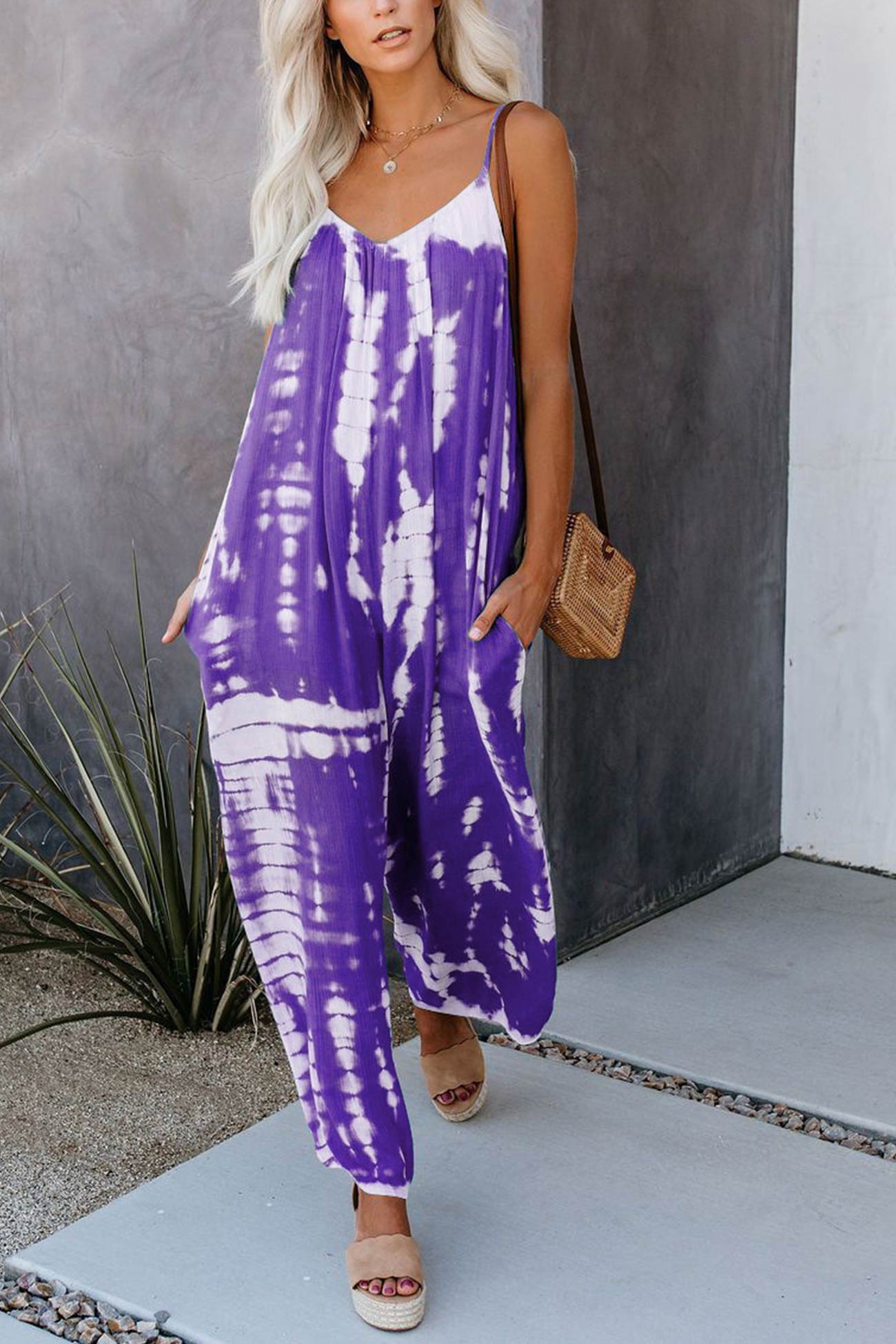 V Neck Tie Dyed Jumpsuits