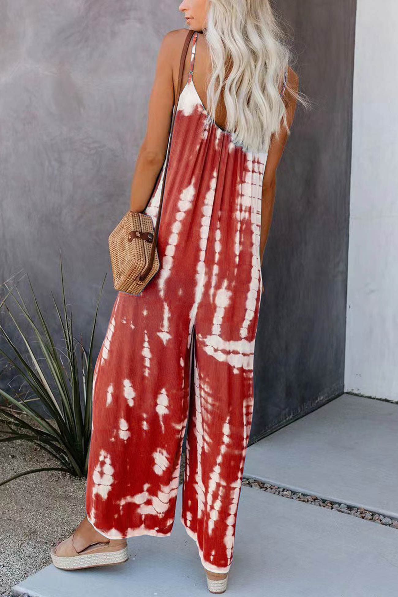 V Neck Tie Dyed Jumpsuits