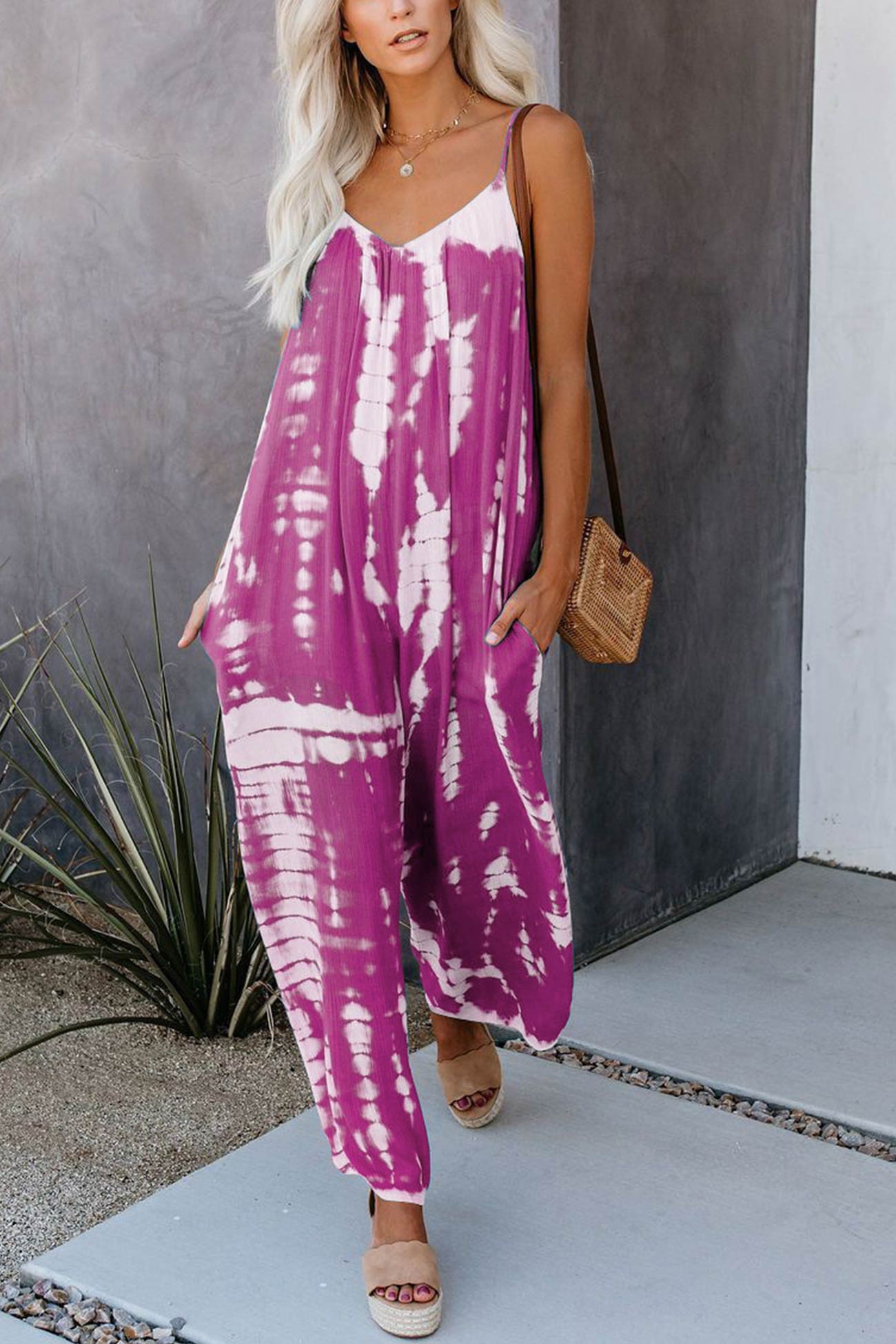 V Neck Tie Dyed Jumpsuits