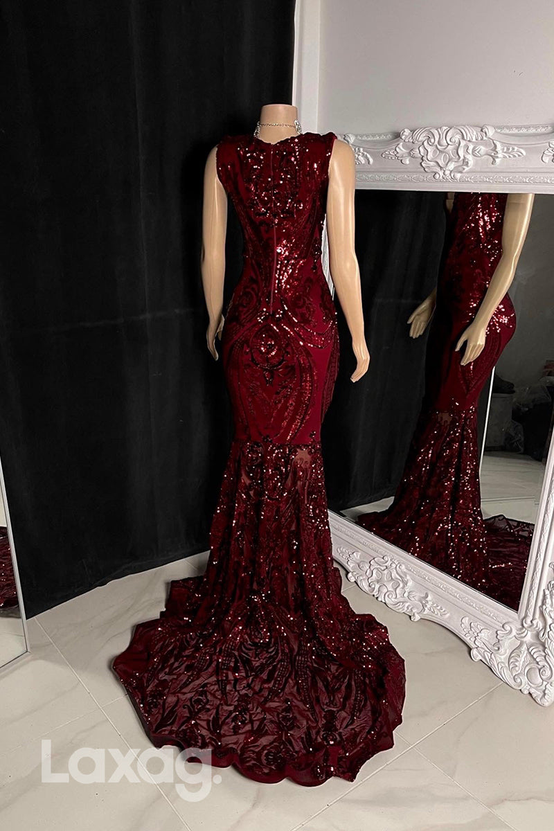 22469 - V-Neck Appliques Sequins Mermaid Prom Dresses for Black Girl Slay - Fashionpara