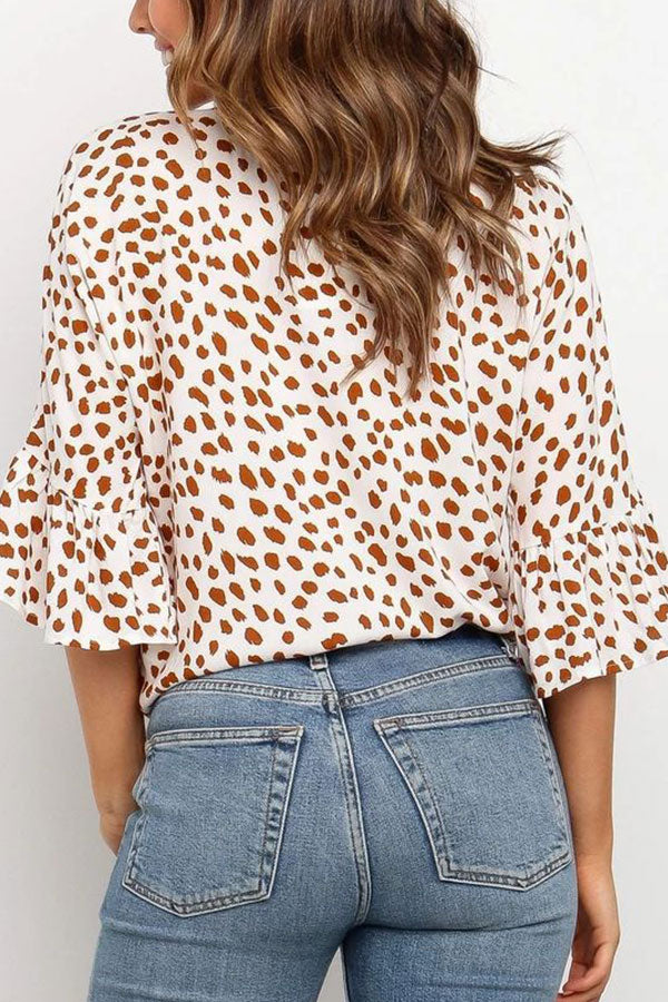 Print V-neck Single Breasted Blouse